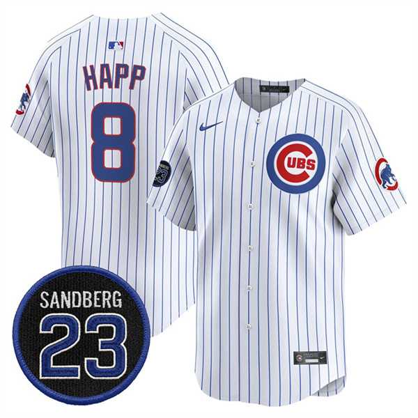 Men%27s Chicago Cubs #8 lan Happ White Pinstripe %27Ryne Sandberg Tribute%27 Vapor Limited V2 Stitched Jersey Dzhi->chicago cubs->MLB Jersey