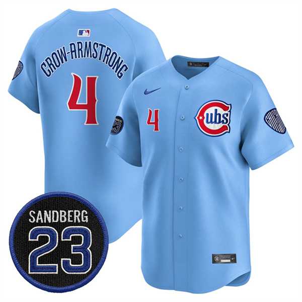 Men%27s Chicago Cubs #4 Pete Crow-Armstrong Blue %27Ryne Sandberg Tribute%27 Vapor Limited V2 Stitched Jersey Dzhi->chicago cubs->MLB Jersey