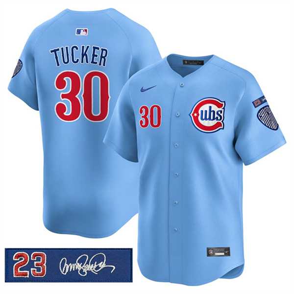 Men%27s Chicago Cubs #30 Kyle Tucker Blue %27Ryne Sandberg Tribute%27 Vapor Limited V3 Stitched Jersey Dzhi->chicago cubs->MLB Jersey