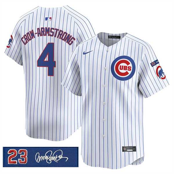 Men%27s Chicago Cubs #4 Pete Crow-Armstrong White Pinstripe %27Ryne Sandberg Tribute%27 Vapor Limited V3 Stitched Jersey Dzhi->chicago cubs->MLB Jersey