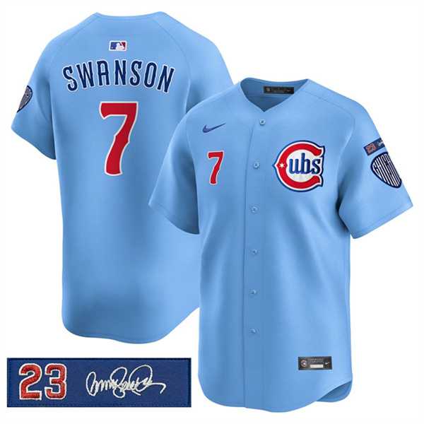 Men%27s Chicago Cubs #7 Dansby Swanson Blue %27Ryne Sandberg Tribute%27 Vapor Limited V3 Stitched Jersey Dzhi->chicago cubs->MLB Jersey