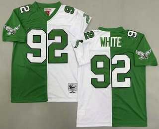 Men%27s Philadelphia Eagles #92 Reggie White Green White Split 1990 Throwback Stitched Jersey->new york jets->NFL Jersey