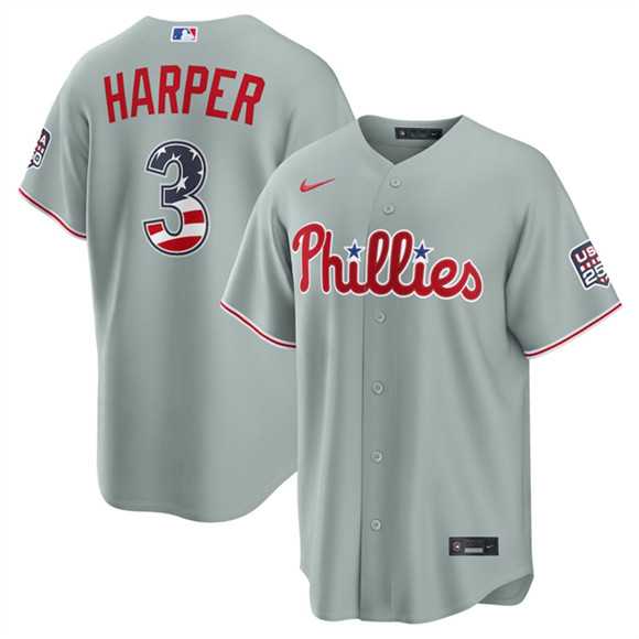 Mens Philadelphia Phillies #3 Bryce Harper Gray USA 250 Fourth of July Home Stitched Jersey Dzhi->philadelphia phillies->MLB Jersey