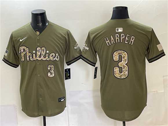 Men%27s Philadelphia Phillies #3 Bryce Harper Olive 2026 Armed Forces Day Stitched Jersey Dzhi->philadelphia phillies->MLB Jersey