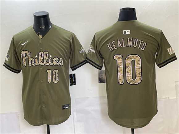 Mens Philadelphia Phillies #10 J.T. Realmuto Olive 2026 Armed Forces Day Stitched Jersey Dzhi->philadelphia phillies->MLB Jersey