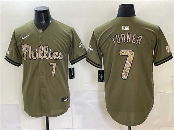 Mens Philadelphia Phillies #7 Trea Turner Olive 2026 Armed Forces Day Stitched Jersey Dzhi->philadelphia phillies->MLB Jersey