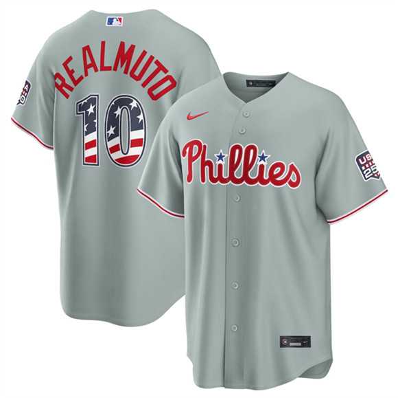 Mens Philadelphia Phillies #10 J.T. Realmuto Gray USA 250 Fourth of July Home Stitched Jersey Dzhi->philadelphia phillies->MLB Jersey