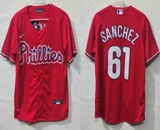 Mens Philadelphia Phillies #61 Cristopher Sanchez Red Cool Base Jersey->philadelphia phillies->MLB Jersey