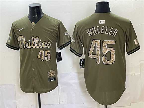Mens Philadelphia Phillies #45 Zack Wheeler Olive 2026 Armed Forces Day Stitched Jersey Dzhi->philadelphia phillies->MLB Jersey