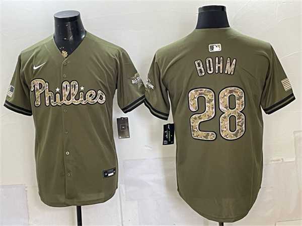Mens Philadelphia Phillies #28 Alec Bohm Olive 2026 Armed Forces Day Stitched Jersey Dzhi->philadelphia phillies->MLB Jersey