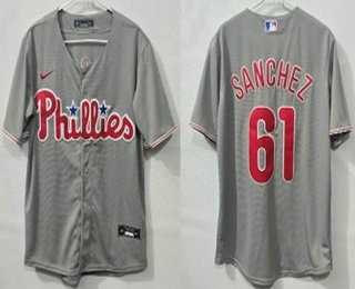 Mens Philadelphia Phillies #61 Cristopher Sanchez Grey Cool Base Jersey->philadelphia phillies->MLB Jersey