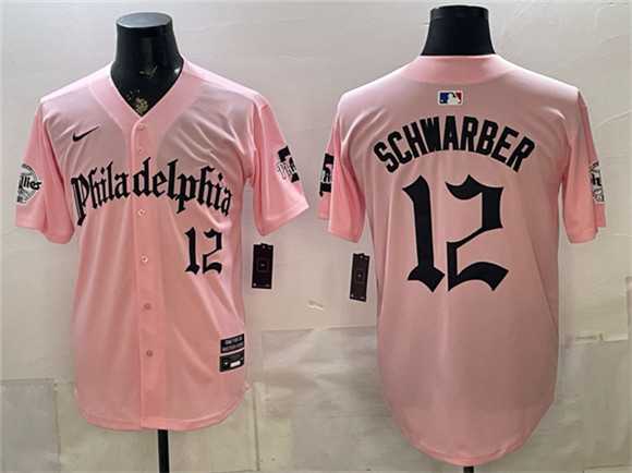 Mens Philadelphia Phillies #12 Kyle Schwarber Pink Gothic Vapor Limited Stitched Jersey1 Dzhi->philadelphia phillies->MLB Jersey