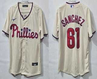 Mens Philadelphia Phillies #61 Cristopher Sanchez Cream Cool Base Jersey->philadelphia phillies->MLB Jersey