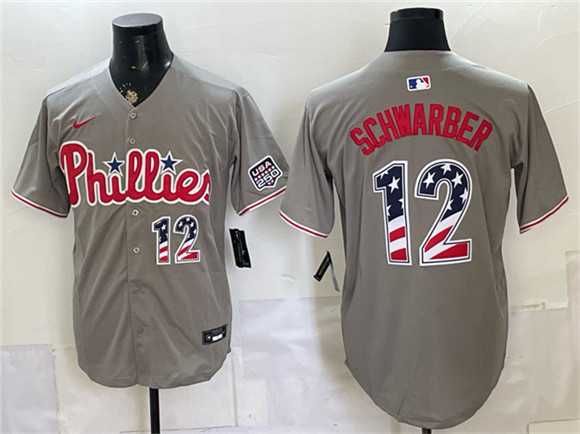 Mens Philadelphia Phillies #12 Kyle Schwarber Gray USA 250 Fourth of July Home Stitched Jersey Dzhi->philadelphia phillies->MLB Jersey