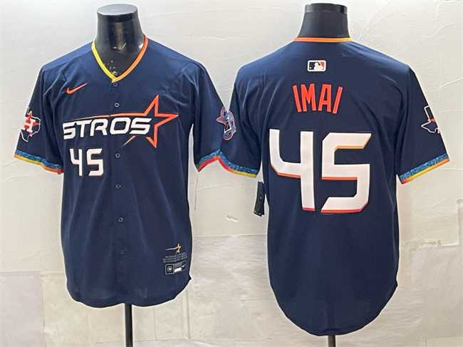 Mens Houston Astros #45 Tatsuya Imai Navy 2025 City Connect With Texas Patch Limited Stitched Jersey->houston astros->MLB Jersey
