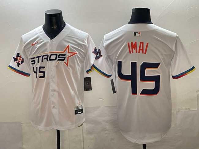 Mens Houston Astros #45 Tatsuya Imai White 2025 City Connect With Texas Patch Limited Stitched Jersey->houston astros->MLB Jersey