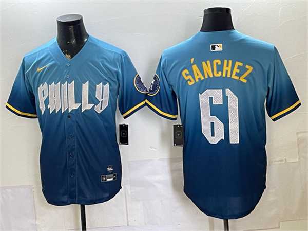 Mens Philadelphia Phillies #61 Jhoan Duran Blue 2024 City Connect Limited Stitched Jersey Dzhi->philadelphia phillies->MLB Jersey