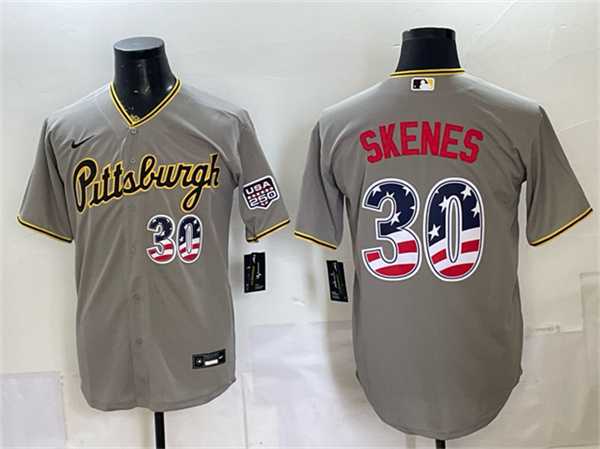 Men%27s Pittsburgh Pirates #30 Paul Skenes Gray USA 250 Fourth of July Stitched Jersey Dzhi->philadelphia phillies->MLB Jersey