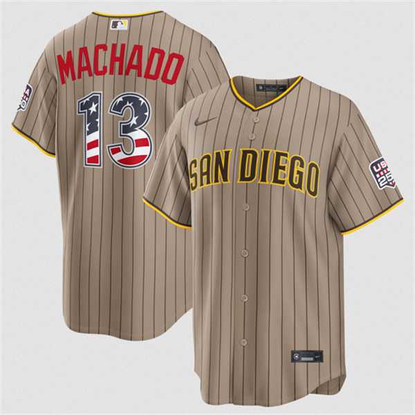 Men%27s San Diego Padres #13 Manny Machado Tan USA 250 Fourth of July Home Stitched Jersey Dzhi->san diego padres->MLB Jersey