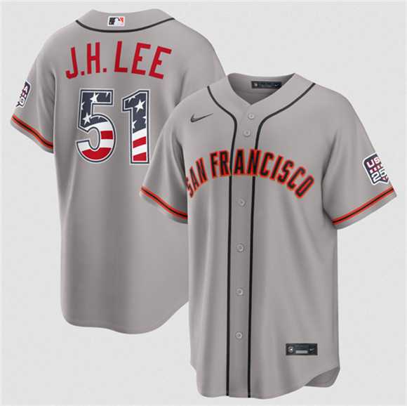 Mens San Francisco Giants #51 Jung Hoo Lee Gray 2026 USA 250 Fourth of July Stitched Jersey Dzhi->san francisco giants->MLB Jersey
