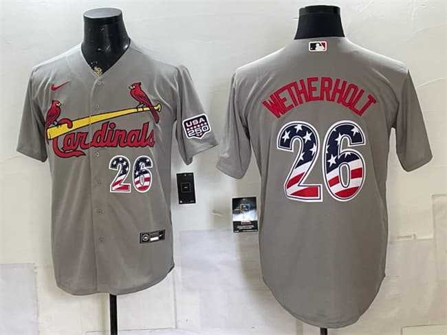 Mens St. Louis Cardinals #26 JJ Wetherholt Gray USA 250 Fourth of July Stitched Jersey Dzhi->st.louis cardinals->MLB Jersey