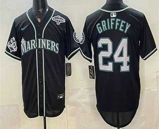 Men%27s Seattle Mariners #24 Ken Griffey Jr 50th Black Out Style Vapor Premier Limited Jersey Dzhi->seattle mariners->MLB Jersey