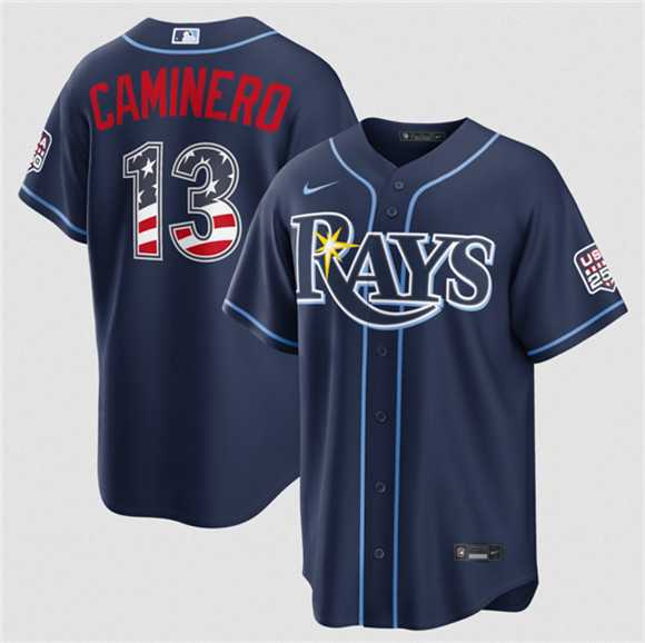 Men%27s Tampa Bay Rays #13 Junior Caminero Navy 2026 USA 250 Fourth of July Home Stitched Jersey Dzhi->tampa bay rays->MLB Jersey
