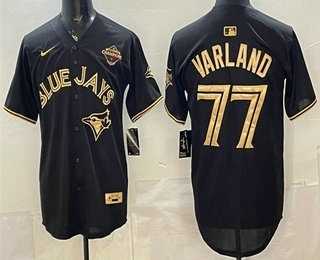 Men%27s Toronto Blue Jays #77 Louis Varland Black Gold 2025 American League Champions Limited Jersey Dzhi->toronto blue jays->MLB Jersey