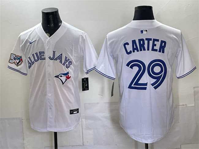 Men%27s Toronto Blue Jays #29 Joe Carter White 50 Seasons Patch Stitched Jersey->toronto blue jays->MLB Jersey
