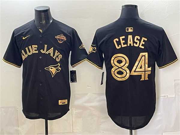 Men%27s Toronto Blue Jays #84 Dylan Cease Black Gold 2025 American League Champions Limited Stitched Jersey Dzhi->toronto blue jays->MLB Jersey