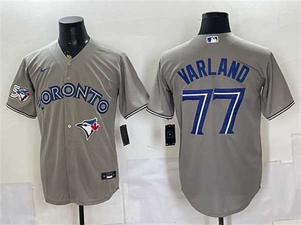 Men%27s Toronto Blue Jays #77 Louis Varland Gray 50 Seasons Patch Stitched Jersey->toronto blue jays->MLB Jersey