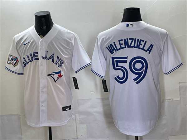 Men%27s Toronto Blue Jays #59 Brandon Valenzuela White 50 Seasons Patch Stitched Jersey->toronto blue jays->MLB Jersey