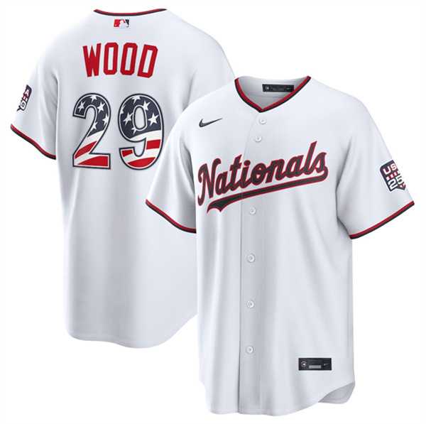 Men%27s Washington Nationals #29 James Wood White USA 250 Fourth of July Home Stitched Jersey Dzhi->washington nationals->MLB Jersey
