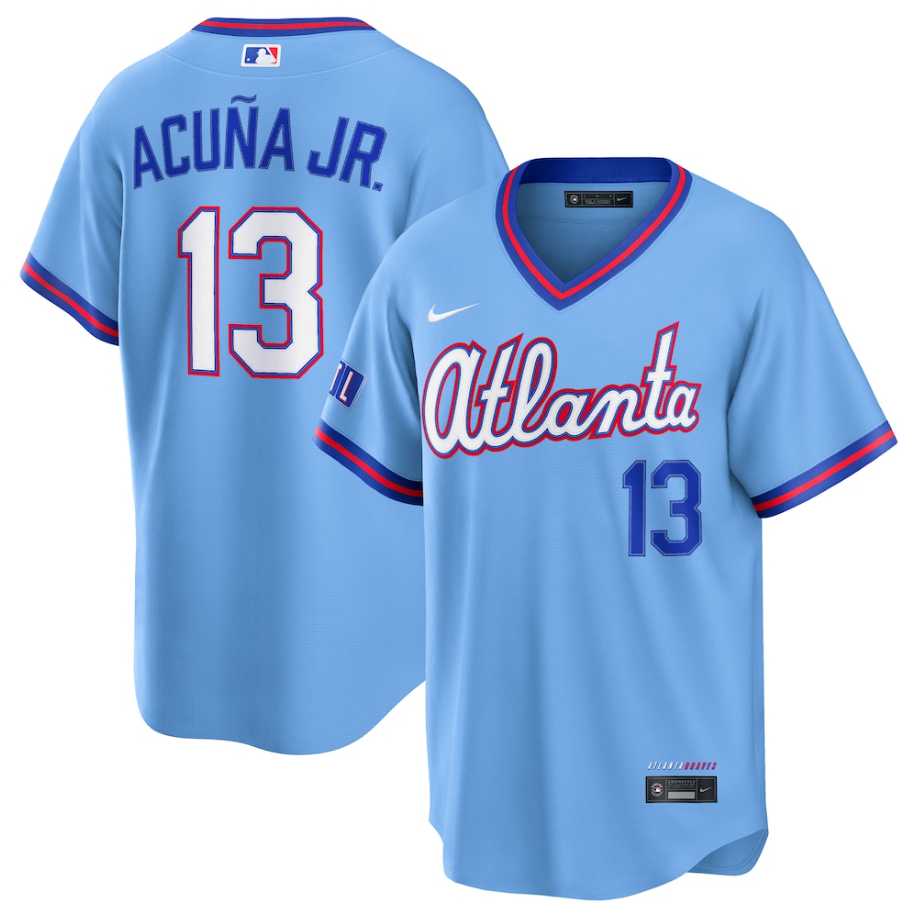 Men%27s Atlanta Braves #13 Ronald Acuna Jr. Powder Blue 2026 City Connect Stadium Stitched Jersey->customized customized jerseys->Custom Jersey