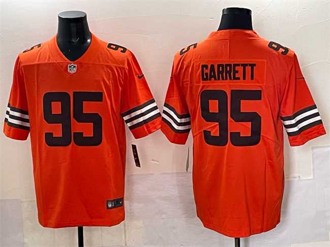 Men%27s Cleveland Browns #95 Myles Garrett Orange Vapor Limited Stitched Jersey->tennessee titans->NFL Jersey