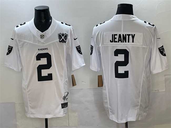 Men%27s Las Vegas Raiders #2 Ashton Jeanty White 2025 Draft F.U.S.E. With Nevada Silver Stat Patch And 65th Anniversary Patch Stitched Jersey->detroit lions->NFL Jersey