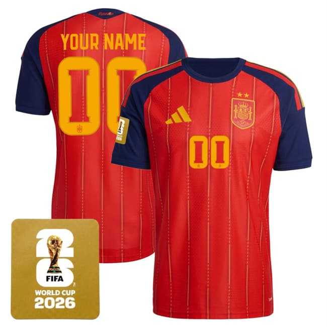 Men%27s Spain Team Custom Red 2026 World Cup Home Soccer Jersey->customized nfl jersey->Custom Jersey