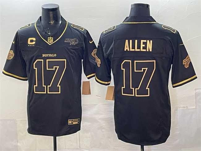 Mens Buffalo Bills #17 Josh Allen Black Gold 2025 F.U.S.E. Rivalries With Bills Mafia Patch & 4-Star C Patch Vapor Limited Stitched Jersey->buffalo bills->NFL Jersey