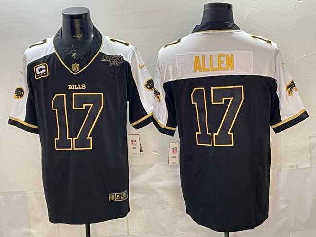 Mens Buffalo Bills #17 Josh Allen Black Gold 2025 F.U.S.E. With Bills Mafia Patch & 4-Star C Patch Vapor Limited Stitched Jersey->buffalo bills->NFL Jersey