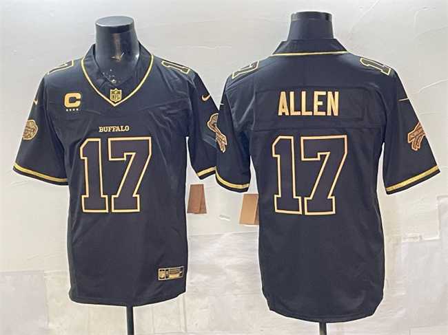Mens Buffalo Bills #17 Josh Allen Black Gold 2025 F.U.S.E. Rivalries With 4-Star C Patch Vapor Limited Stitched Jersey->buffalo bills->NFL Jersey