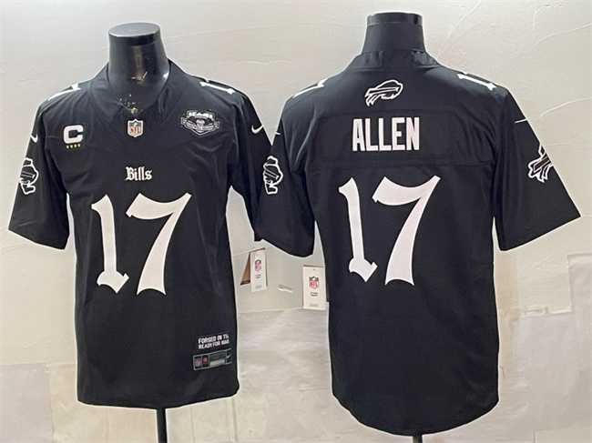 Mens Buffalo Bills #17 Josh Allen Black 2025 F.U.S.E. Gothic Cold Front Edition With Farewell Patch & 4-Star C Patch Vapor Limited Stitched Jersey->buffalo bills->NFL Jersey