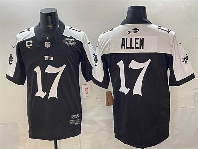 Mens Buffalo Bills #17 Josh Allen Black White 2025 F.U.S.E. Gothic Cold Front Edition With Farewell Patch & 4-Star C Patch Vapor Limited Stitched Jersey->buffalo bills->NFL Jersey