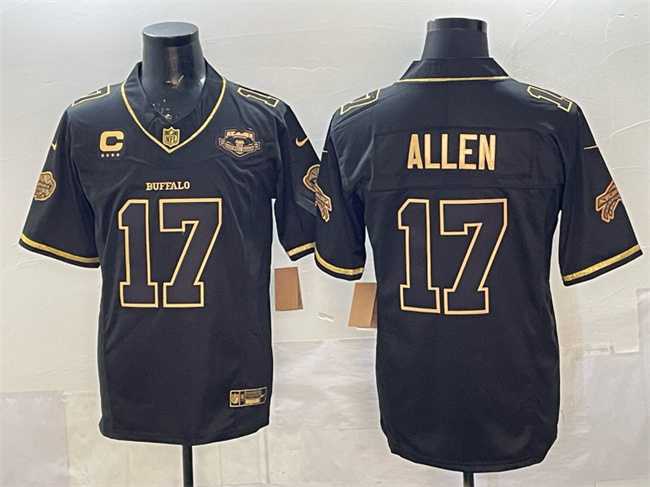 Mens Buffalo Bills #17 Josh Allen Black Gold 2025 F.U.S.E. Rivalries With Farewell Patch & 4-Star C Patch Vapor Limited Stitched Jersey->buffalo bills->NFL Jersey
