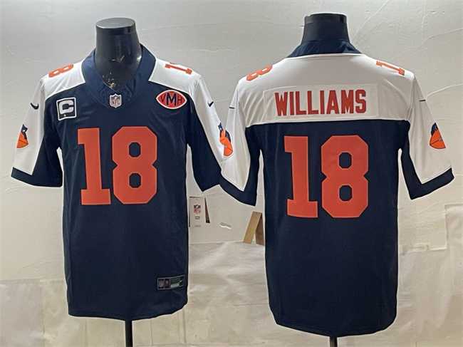 Men%27s Chicago Bears #18 Caleb Williams Navy White F.U.S.E. With 1-star C Patch And VMH Patch Throwback Limited Stitched Jersey->chicago bears->NFL Jersey