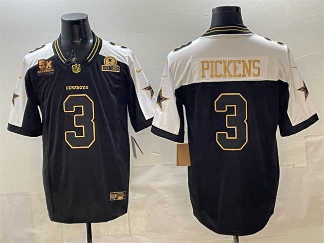 Men%27s Dallas Cowboys #3 George pickens Black Gold 2025 F.U.S.E. With 5x Super Bowl Champions & Established In 1960 Patch Vapor Limited Stitched Jersey->dallas cowboys->NFL Jersey