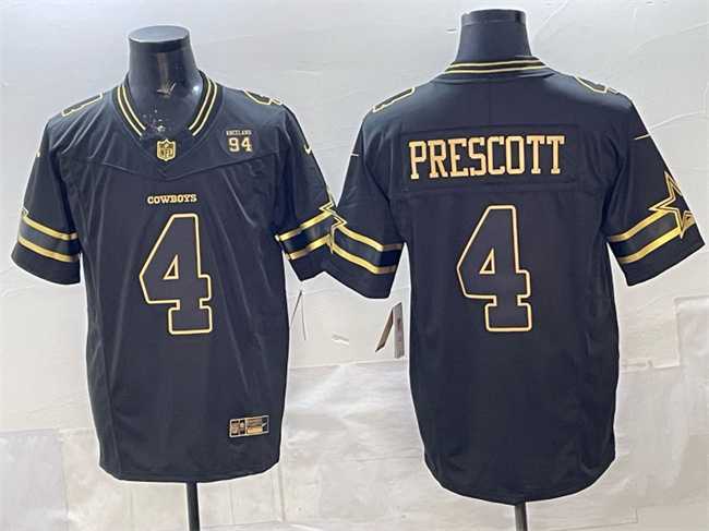 Men%27s Dallas Cowboys #4 Dak Prescott Black Gold 2025 F.U.S.E. 94 Marshawn Kneeland Memorial Patch Vapor Limited Stitched Jersey->dallas cowboys->NFL Jersey