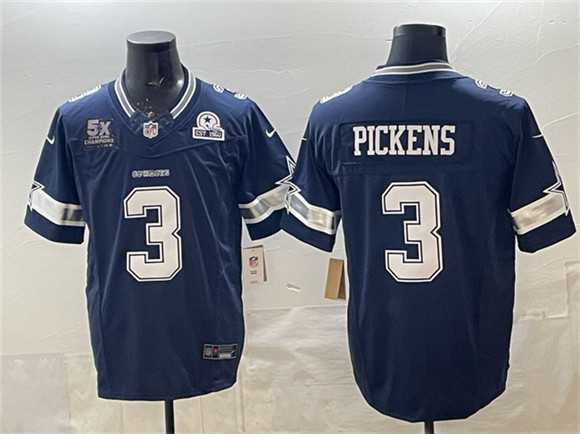 Men%27s Dallas Cowboys #3 George pickens Navy F.U.S.E. With 5x Super Bowl Champions & Established In 1960 Patch Vapor Limited Stitched Jersey->dallas cowboys->NFL Jersey