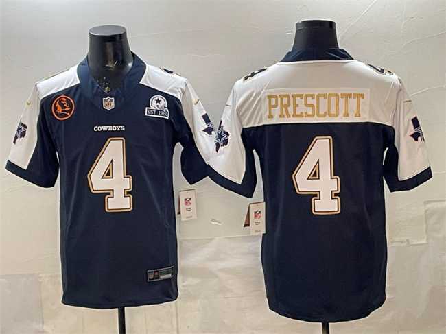 Men%27s Dallas Cowboys #4 Dak Prescott Navy F.U.S.E. With John Madden Patch & Established In 1960 Patch Thanksgiving Vapor Limited Stitched Jersey->dallas cowboys->NFL Jersey