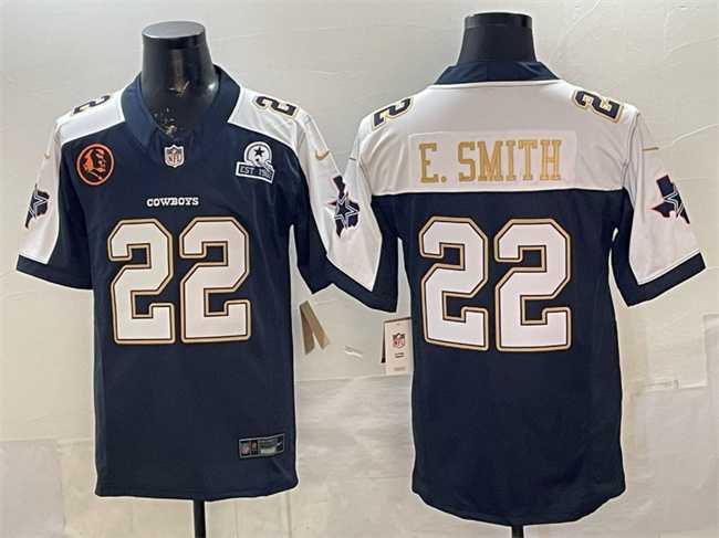 Men%27s Dallas Cowboys #22 Emmitt Smith Navy F.U.S.E. With John Madden Patch & Established In 1960 Patch Thanksgiving Vapor Limited Stitched Jersey->dallas cowboys->NFL Jersey