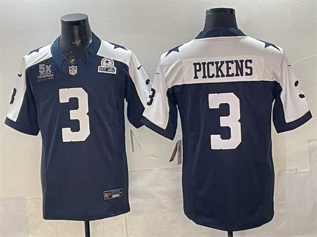 Men%27s Dallas Cowboys #3 George pickens Navy F.U.S.E. With 5x Super Bowl Champions & Established In 1960 Patch Thanksgiving Vapor Limited Stitched Jersey->dallas cowboys->NFL Jersey